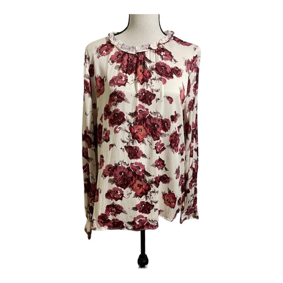Rachel Parcell womens silk floral blouse hi neck ruffle long sleeve size large - Picture 7 of 9